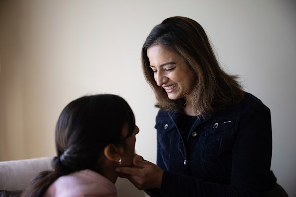 Harleen Kumar, head of paediatric dentistry at Sydney Dental Clinic, examines her daughter Kendall’s teeth.