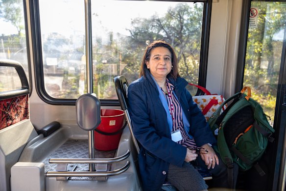 Bankstown resident Keshminder Purva catches a replacement bus from Bankstown to Sydenham station.