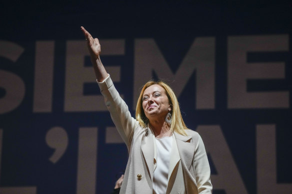 Wants Italians to feel proud: Giorgia Meloni attends a rally in Rome.