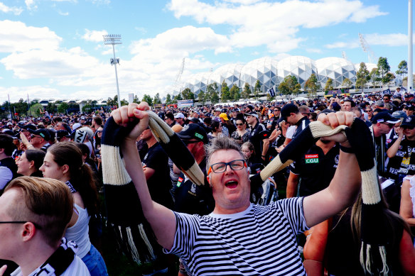 Glenn Peters celebrates Collingwood winning the flag.