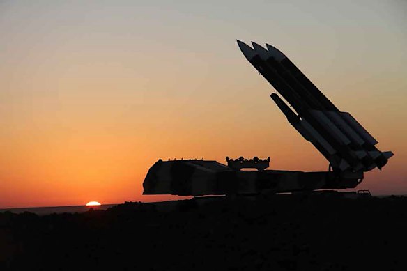 Iranian missiles and a launcher during a joint army and the paramilitary Revolutionary Guard manoeuvre in 2021.
