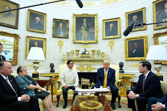 Donald Trump meets Philippines President Ferdinand Marcos Jr in the Oval Office of the White House on Tuesday.