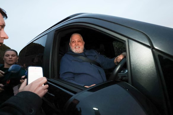 Mick Gatto leaving home on June 3 after being interviewed by police.