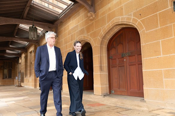 Dame Jacinda Ardern, now a professor of practice at Sydney University, with Vice Chancellor Mark Scott.