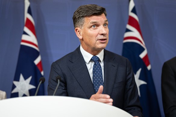 Opposition leader Angus Taylor announcing the Coalition’s migration policy in Sydney on Tuesday.