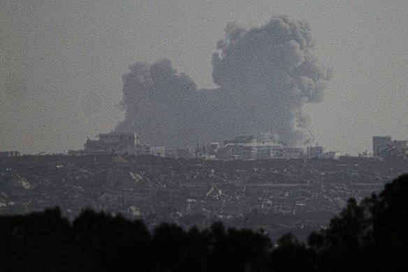 An Israeli bombardment in the Gaza Strip is seen from southern Israel on Monday.