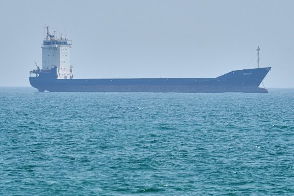 A tanker sits anchored in the Strait of Hormuz off the coast of Qeshm Island, Iran, over the weekend.