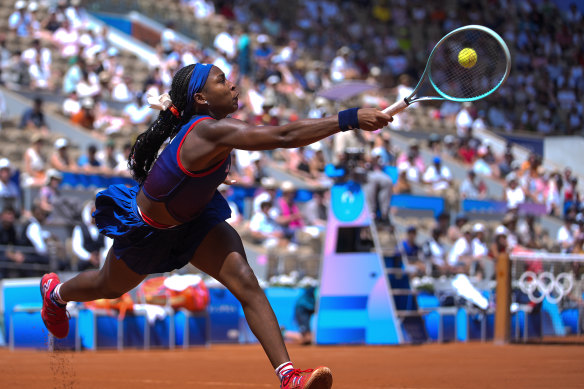 Coco Gauff in her third-round match against Donna Vekic at the Olympics.