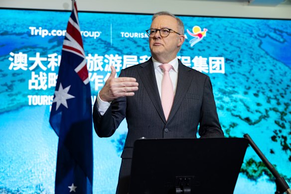 Anthony Albanese faced questions on how Australia would react to conflict over Taiwan during a press conference on tourism in Shanghai.