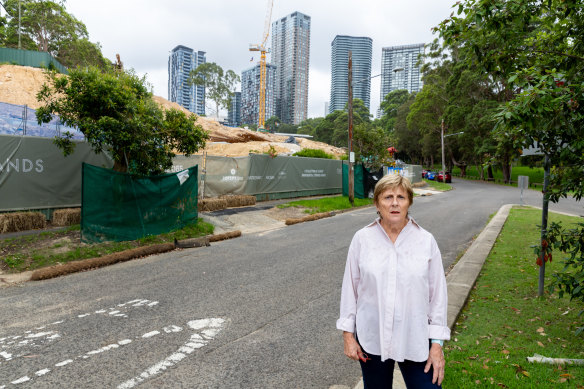 Lane Cove councillor Merri Southwood at the site of a controversial residential development in Lane Cove.