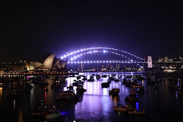 A tribute to the victims of the Bondi terror attack is displayed on the Sydney Harbour Bridge.