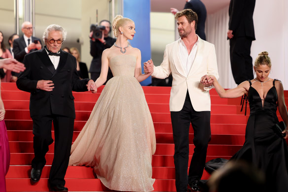 George Miller, Anya Taylor-Joy, Chris Hemsworth and his wife Elsa Pataky depart the “Furiosa: A Mad Max Saga” red carpet at the Cannes Film Festival overnight.