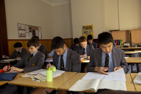 Year 9 and 10 Sydney Grammar students in a Latin class. 