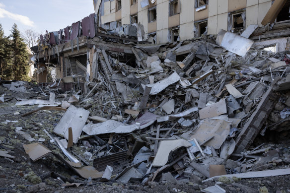 The Druzhba hotel in Kryvyi Rih, Ukraine was badly damaged in a Russian missile attack which killed one person and wounded nine others.