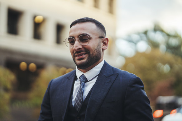 Defence lawyer Ahmed Dib leaves the Parramatta Children’s Court on Wednesday.