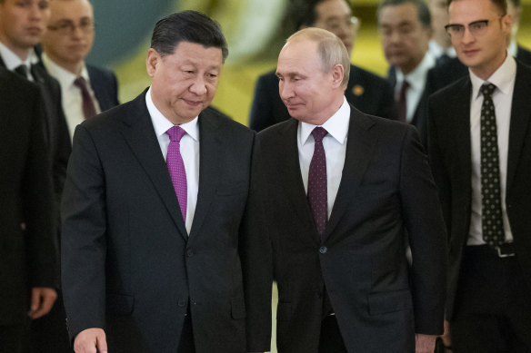 Chinese President Xi Jinping with Russian President Vladimir Putin in Moscow last week.