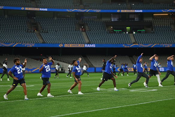 The Rams have a light run at Marvel Stadium on Thursday. 