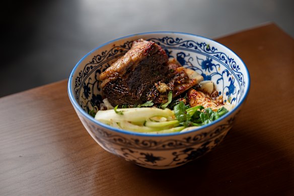 Oil-spill biang biang noodles with braised beef rib.