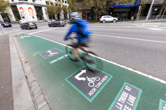 Exhibition Street is one of multiple bike lanes that were trialled in the pandemic before becoming permanent.