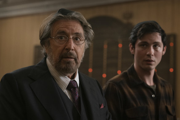 Al Pacino as Meyer Offerman and Logan Lerman as Jonah Heidelbaum in season one of Hunters.