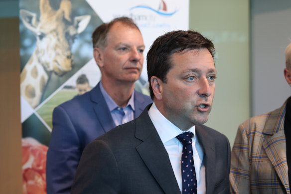 Opposition Leader Matthew Guy with deputy leader David Southwick, left. 