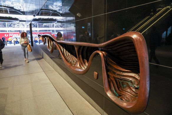 The iconic wall fountain made by Tom Bass was relocated to Martin Place Metro. 