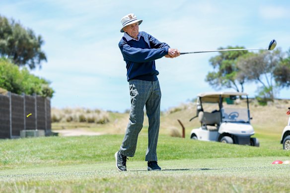 In the swing: Horn in action at Portsea Golf Club.