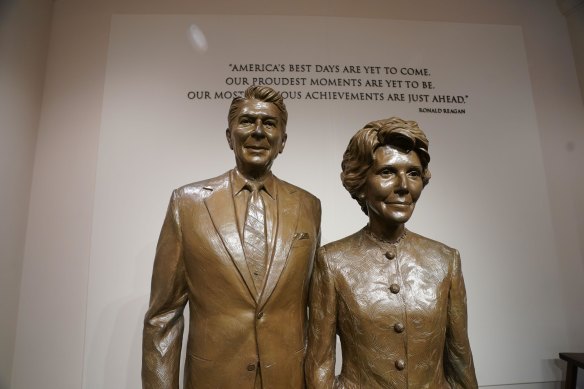 Ronald and Nancy Reagan statues at the Ronald Reagan Presidential Library in Simi Valley, California.