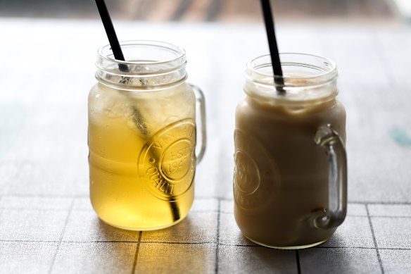 Winter melon tea and roasted oolong milk tea.