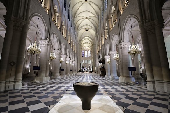 November 29, 2024: Notre-Dame de Paris’ bright interiors before its reopening.