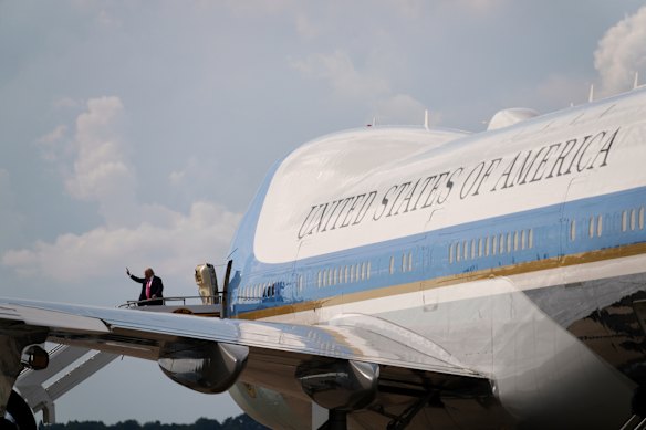US President Donald Trump boards Air Force One at Pittsburgh International Airport on Tuesday.
