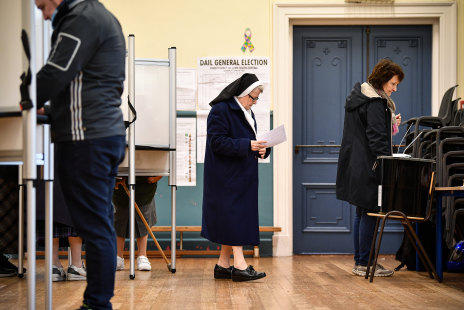 A nun casts her vote at Nano Nagle Hall County Cork.