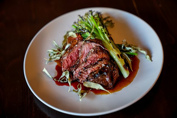 Kangaroo teamed with charred sprouting broccoli.