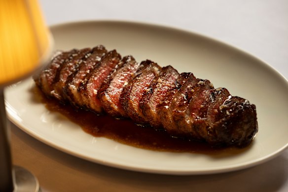 Black Opal wagyu sirloin with smoked tallow jus.