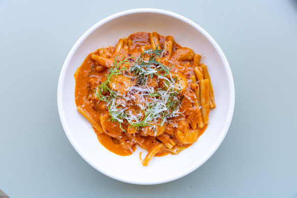 Casarecce pasta with prawns. 