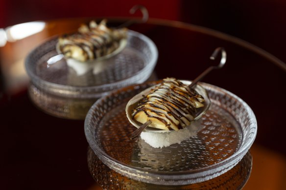 Abalone and shiitake skewers.