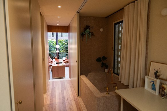 Sliding panels offer privacy.