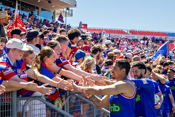 Knights fans greet their heroes at an open training session on Wednesday.