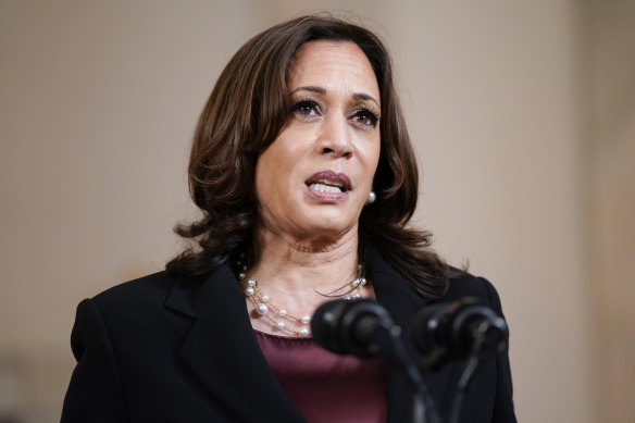 Vice President Kamala Harris speaks at the White House in Washington, after former Minneapolis police Officer Derek Chauvin was convicted of murder and manslaughter in the death of George Floyd. 