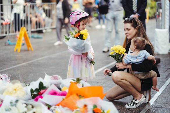 Floral tributes for the victims of the Bondi Junction stabbings.   