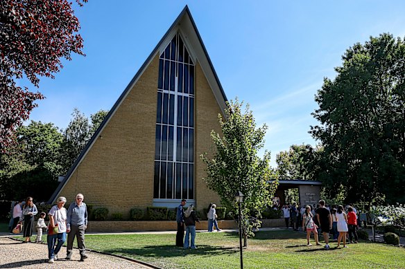 Churchgoers leave Easter mass at Our Lady of Snows Catholic Church in Bright on Sunday.