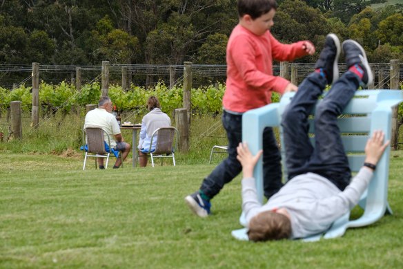 Kids make use of the lawn at Red Hill Estate on Saturday.