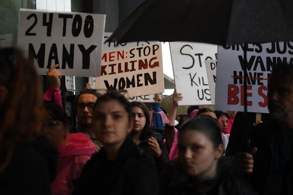 Hundreds of people marched in Gosford on Sunday against male violence against women. 