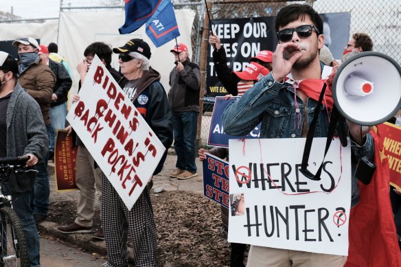 Protestors make their feelings known about Hunter Biden at an Atlanta rally late in 2020.