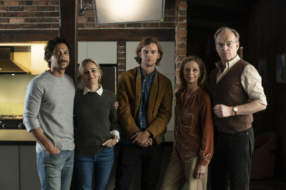 Weaving with fellow Love Me cast members (from left) Bob Morley, Bojana Novakovic, William Lodder and Heather Mitchell.