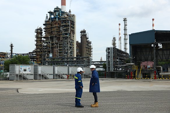 Albanese with Singapore Refining Company boss Eso Thomas on Jurong Island. 