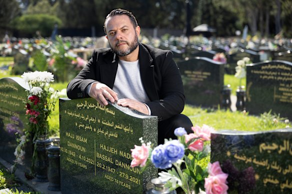 Boraa Dannoun at Rookwood cemetery visiting the graves of his parents, both of whom he lost during the COVID lockdown of 2021.