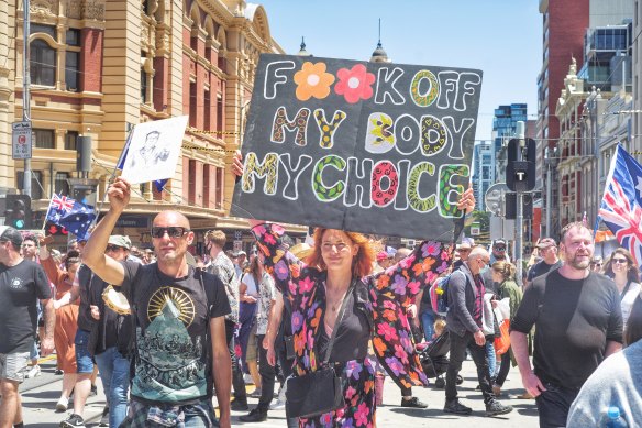 A protester at Saturday’s freedom rally.