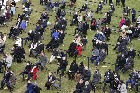 The surging coronavirus pandemic and the threat of violence kept the audience at the inauguration small and socially distanced. 