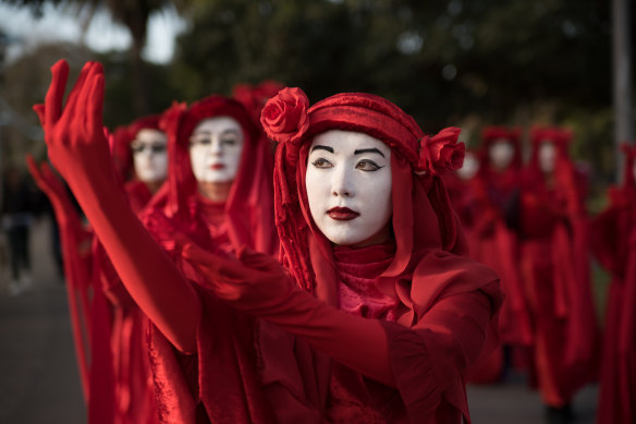 The Red Rebels, a sub-group of the Extinction Rebellion, at a school strike in Sydney in September.